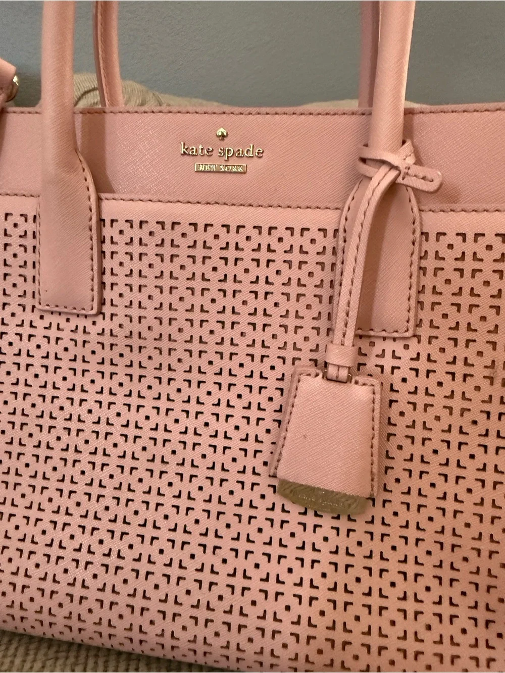 kate spade Blush Pink Perforated Leather Satchel with Crossbody Strap